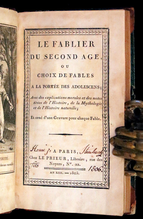 1805 Rare French Book - Illustrated Fables & Mythology - Le Fablier du Second Age.