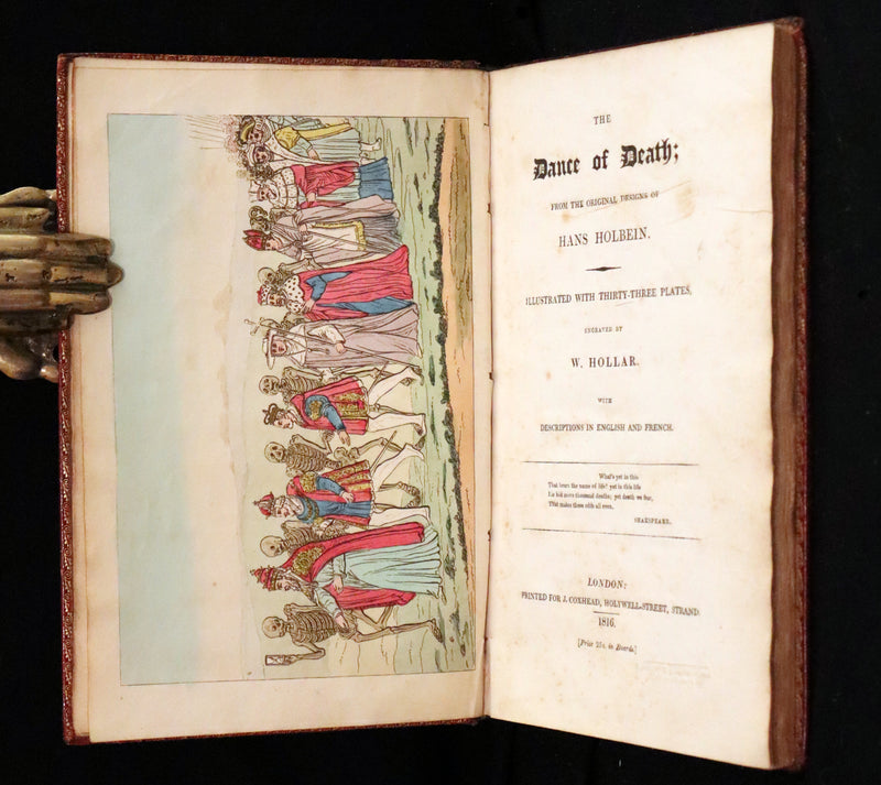 1816 Scarce Book -The Dance of Death, Danse Macabre by Hans Holbein, Color illustrated.