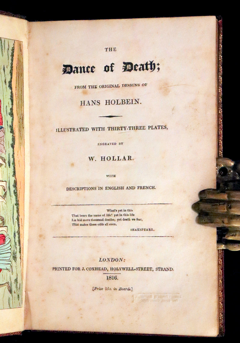 1816 Scarce Book -The Dance of Death, Danse Macabre by Hans Holbein, Color illustrated.