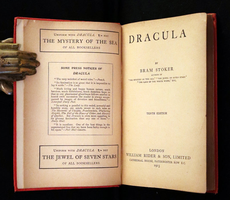 1913 Rare Edition - DRACULA by Bram Stoker, a Gothic Vampire Story.