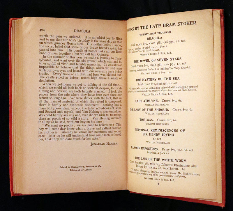 1913 Rare Edition - DRACULA by Bram Stoker, a Gothic Vampire Story.