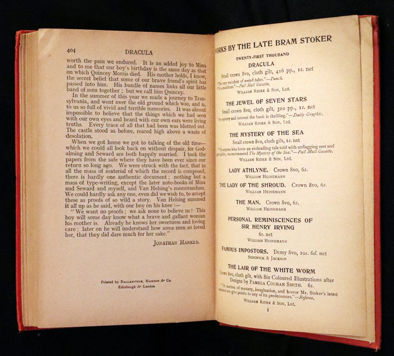 1913 Rare Edition - DRACULA by Bram Stoker, a Gothic Vampire Story.