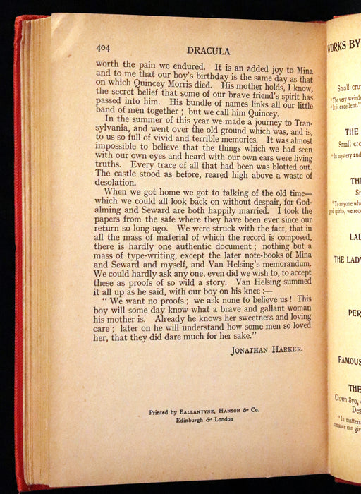 1913 Rare Edition - DRACULA by Bram Stoker, a Gothic Vampire Story.