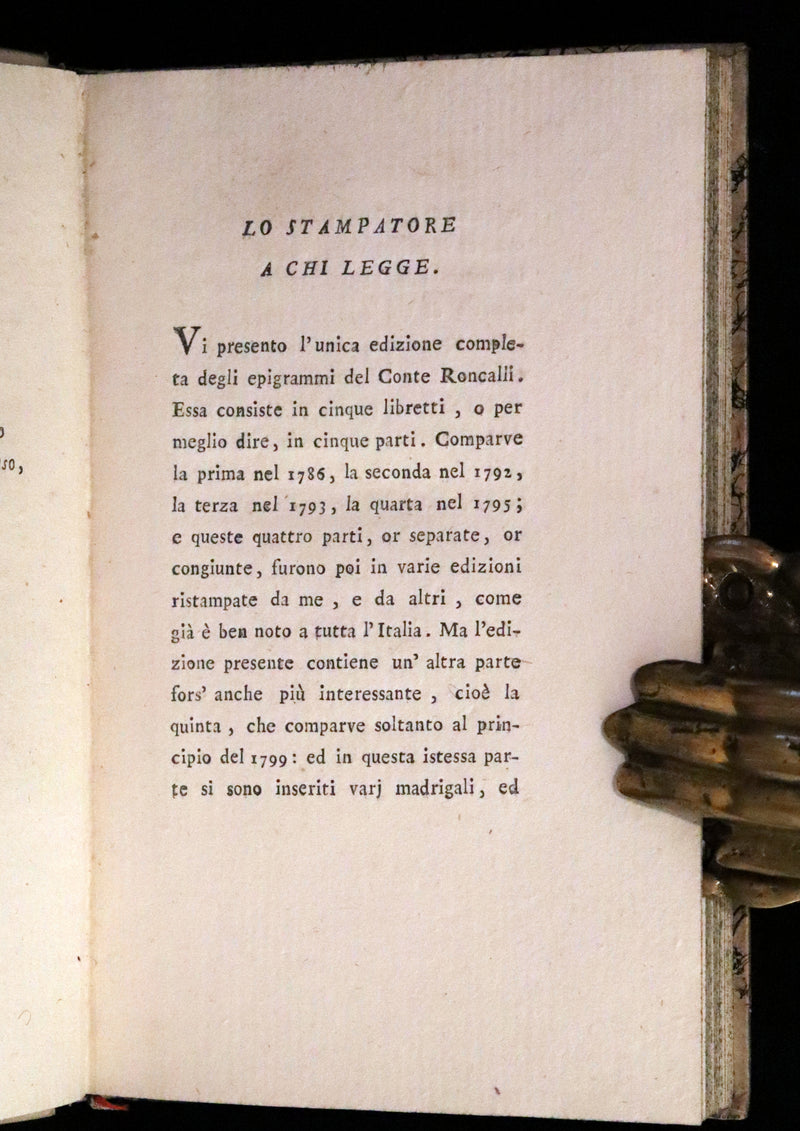 1801 Rare Italian Book - Epigrams of Count Roncalli - Epigrammi Del Conte Roncalli.