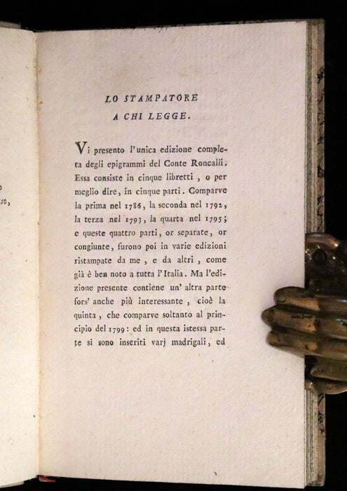 1801 Rare Italian copy of Italian Archeologist Michelangelo Lanci - Epigrams of Count Carlo Roncalli.