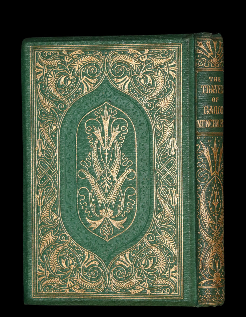 1859 Beautiful Edition - Travels & Adventures of Baron Munchausen, Color Illustrated by Crowquill.