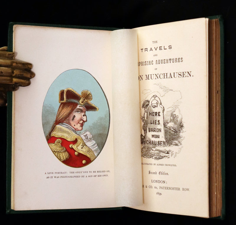 1859 Beautiful Edition - Travels & Adventures of Baron Munchausen, Color Illustrated by Crowquill.