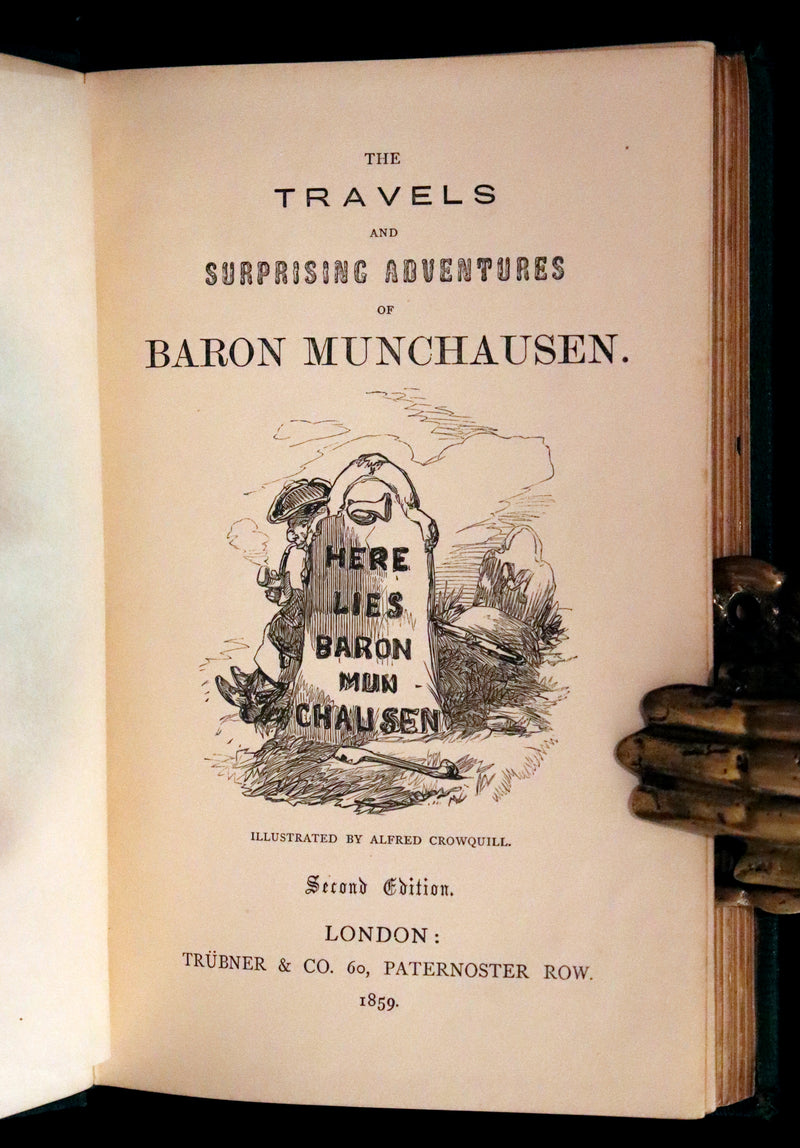 1859 Beautiful Edition - Travels & Adventures of Baron Munchausen, Color Illustrated by Crowquill.