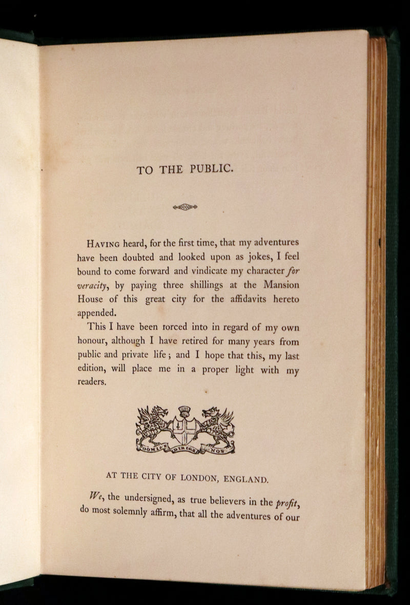 1859 Beautiful Edition - Travels & Adventures of Baron Munchausen, Color Illustrated by Crowquill.