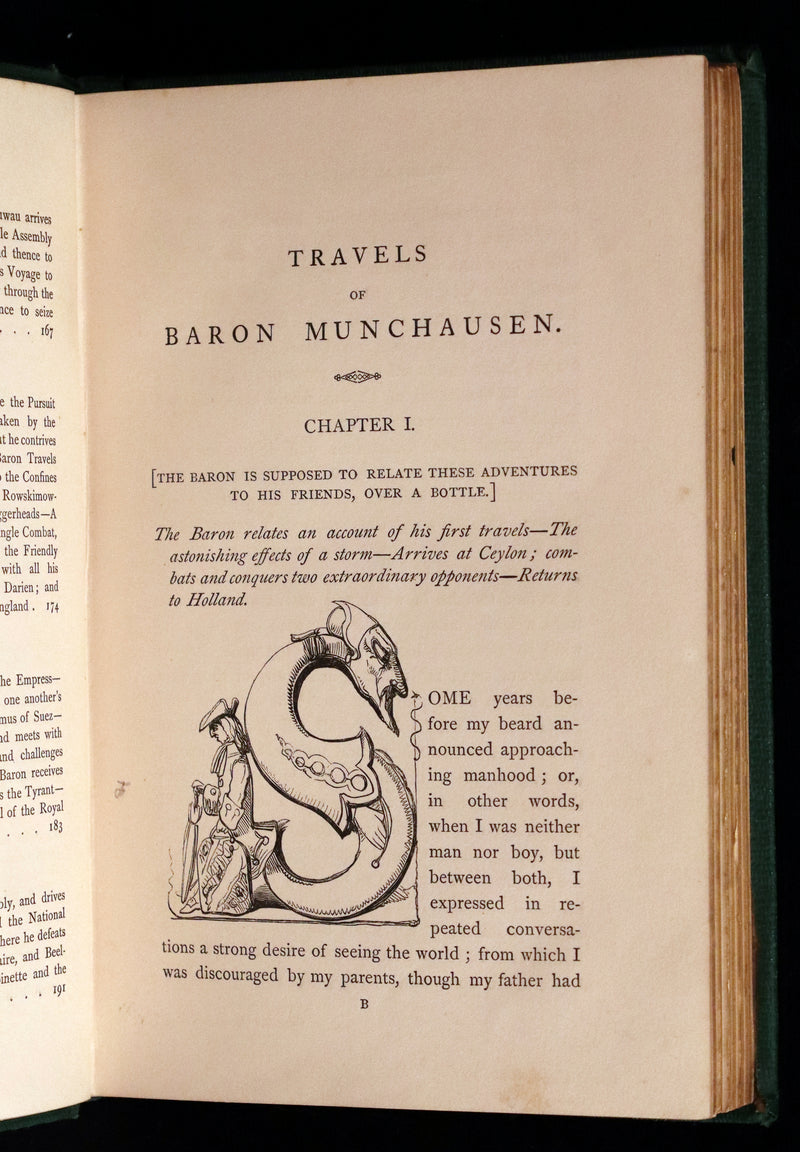 1859 Beautiful Edition - Travels & Adventures of Baron Munchausen, Color Illustrated by Crowquill.