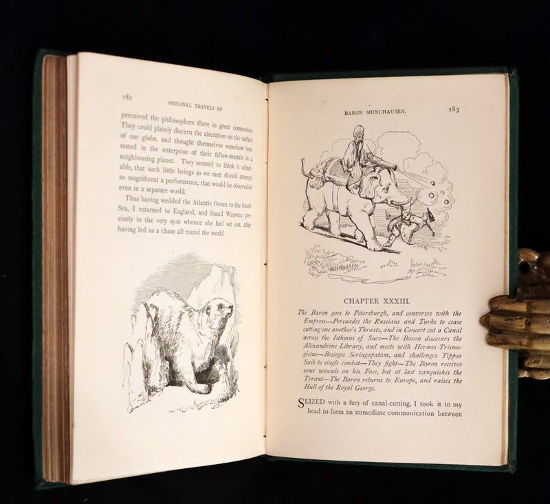 1859 Beautiful Edition - Travels & Adventures of Baron Munchausen, Color Illustrated by Crowquill.