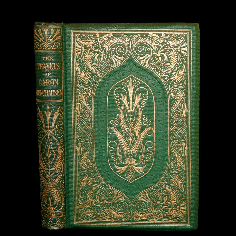 1859 Beautiful Edition - Travels & Adventures of Baron Munchausen, Color Illustrated by Crowquill.