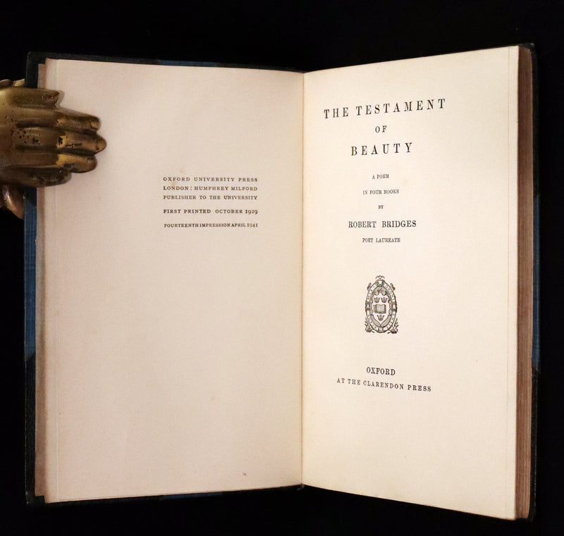1941 Beautiful Hatchards Binding - The Testament of Beauty by Robert Bridges.