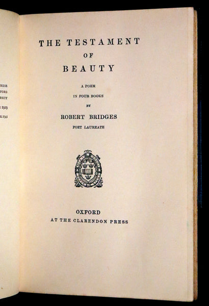 1941 Beautiful Hatchards Binding - The Testament of Beauty by Robert Bridges.