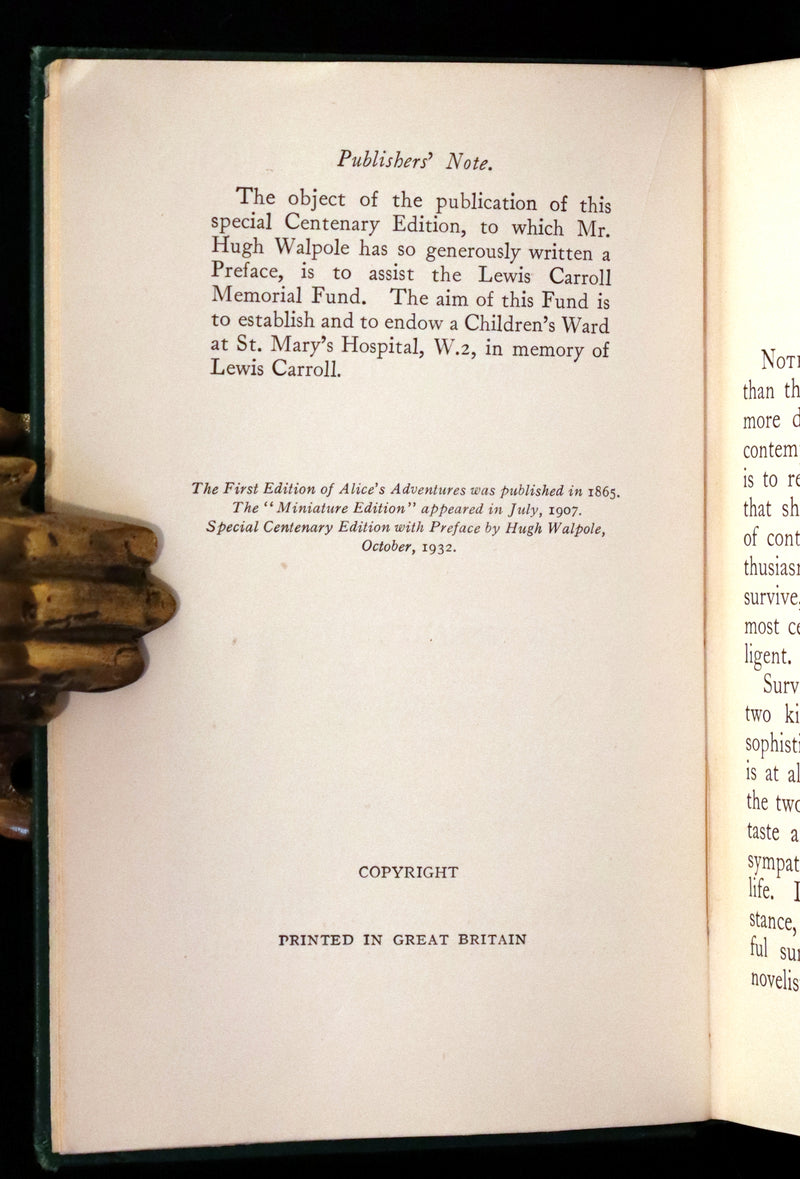 1932 Rare Centenary Edition - Alice's Adventures in Wonderland by Lewis Carroll.
