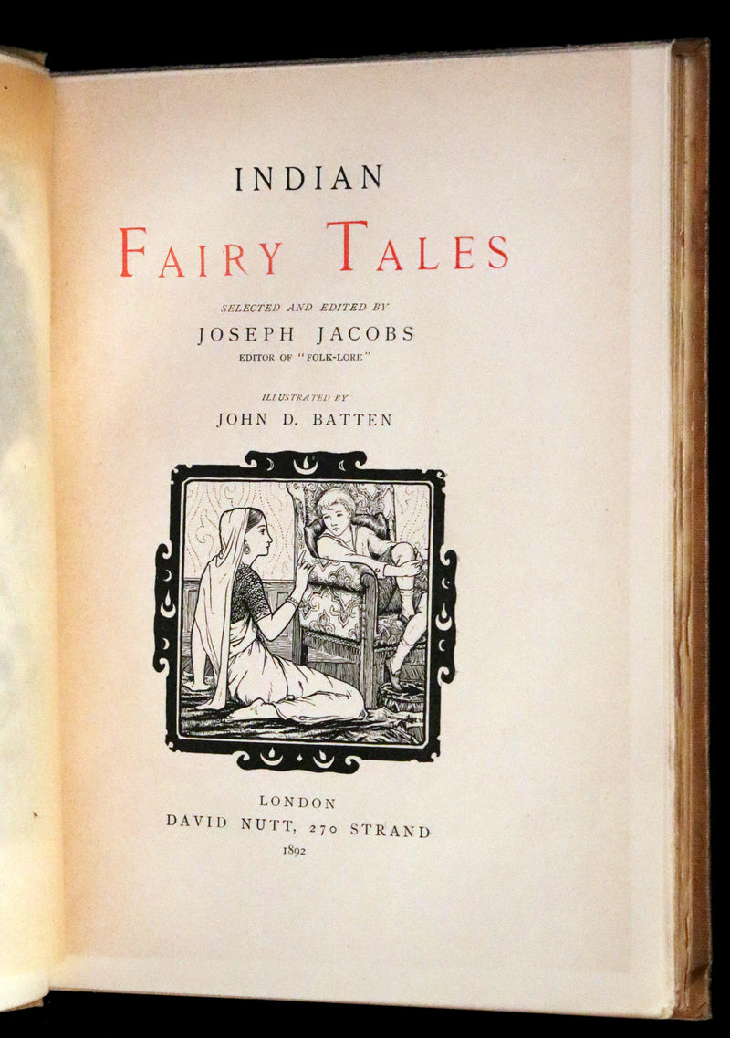 1892 Rare First Edition - INDIAN Fairy Tales by Joseph Jacobs illustrated by John D. Batten.