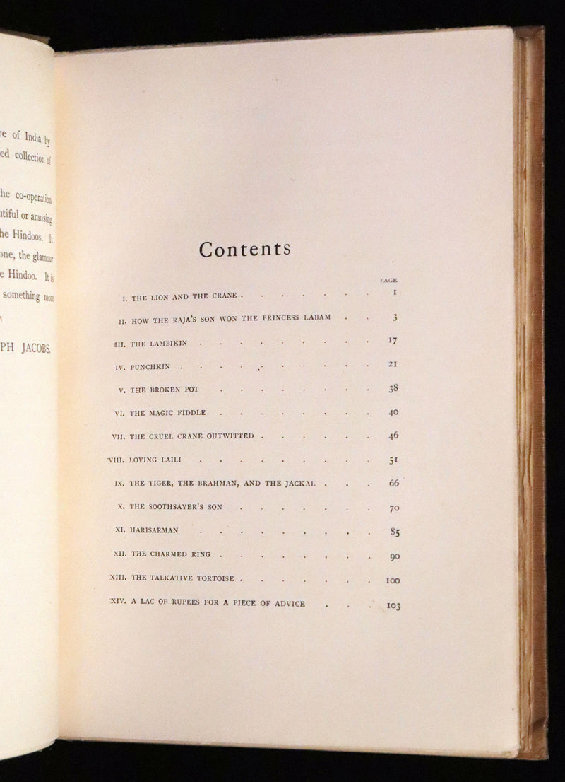 1892 Rare First Edition - INDIAN Fairy Tales by Joseph Jacobs illustrated by John D. Batten.
