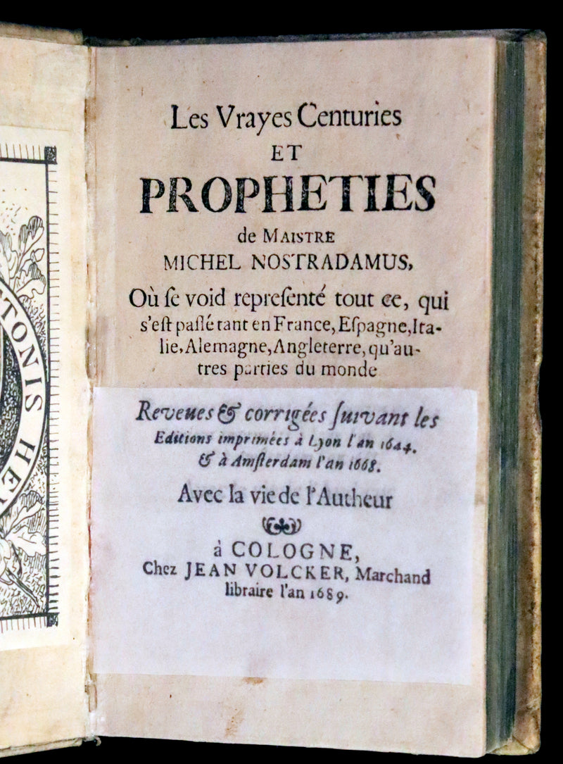 1689 Scarce French Book - NOSTRADAMUS, Les Vrayes Centuries et Propheties published by Volcker.