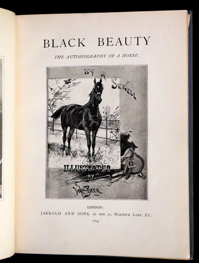 1894 Scarce First Illustrated Edition by John Beer - BLACK BEAUTY, Autobiography of a Horse by A. Sewell.