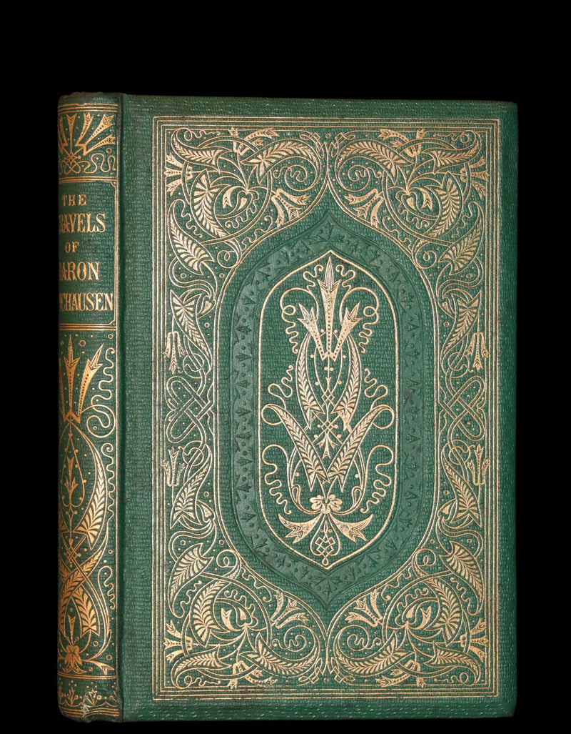 1859 Beautiful Edition - Travels & Adventures of Baron Munchausen, Color Illustrated by Crowquill.