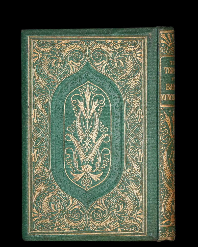 1859 Beautiful Edition - Travels & Adventures of Baron Munchausen, Color Illustrated by Crowquill.
