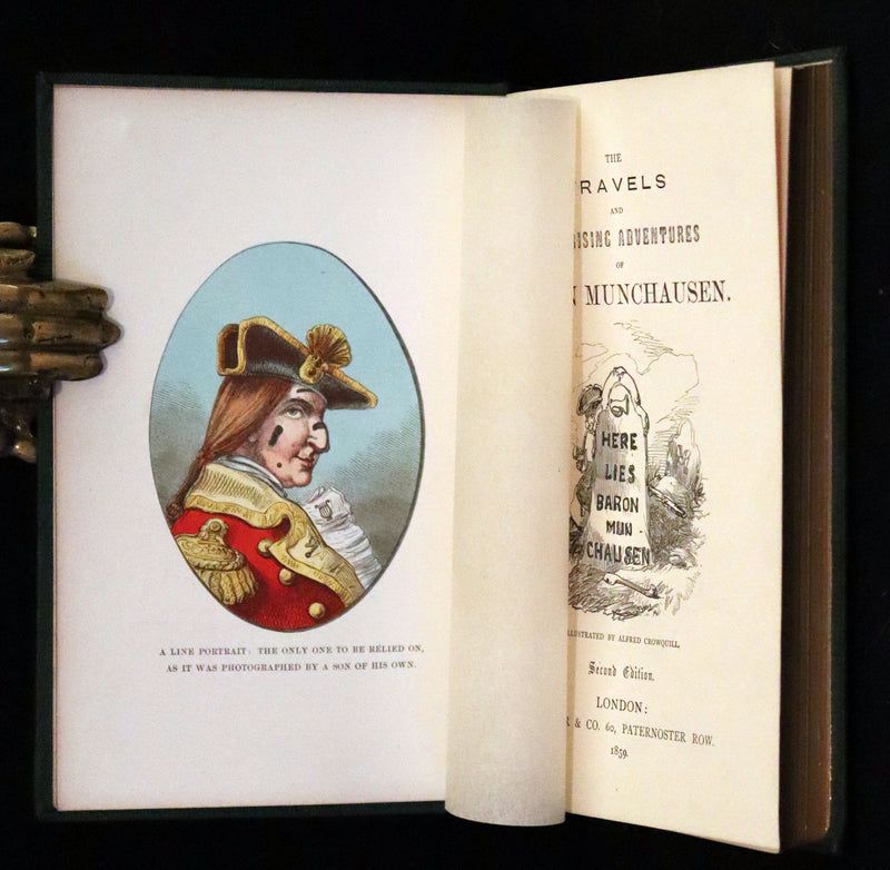 1859 Beautiful Edition - Travels & Adventures of Baron Munchausen, Color Illustrated by Crowquill.