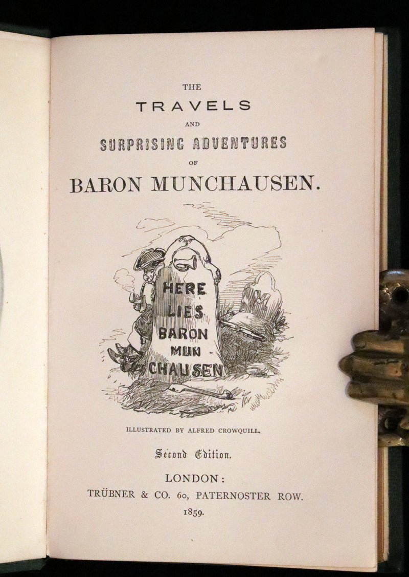 1859 Beautiful Edition - Travels & Adventures of Baron Munchausen, Color Illustrated by Crowquill.