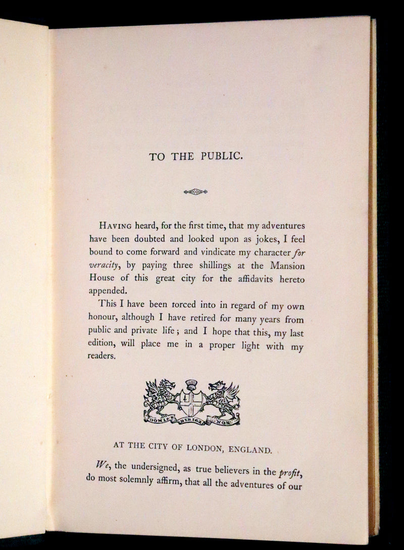 1859 Beautiful Edition - Travels & Adventures of Baron Munchausen, Color Illustrated by Crowquill.