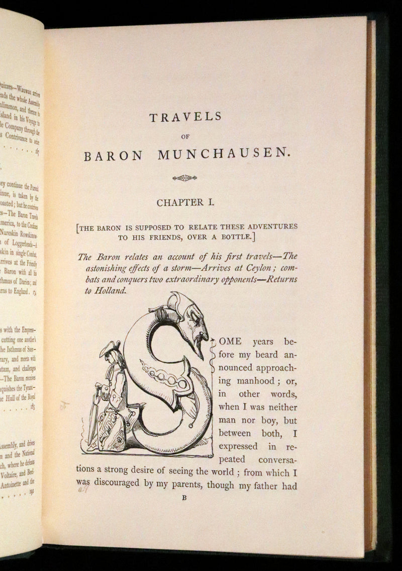 1859 Beautiful Edition - Travels & Adventures of Baron Munchausen, Color Illustrated by Crowquill.