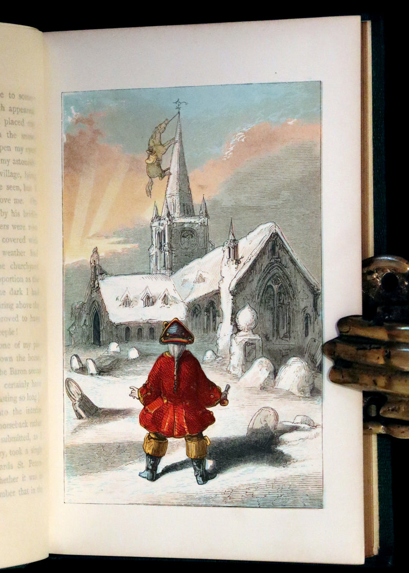 1859 Beautiful Edition - Travels & Adventures of Baron Munchausen, Color Illustrated by Crowquill.