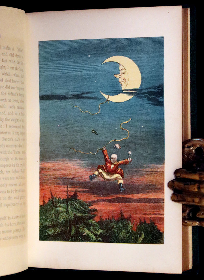 1859 Beautiful Edition - Travels & Adventures of Baron Munchausen, Color Illustrated by Crowquill.