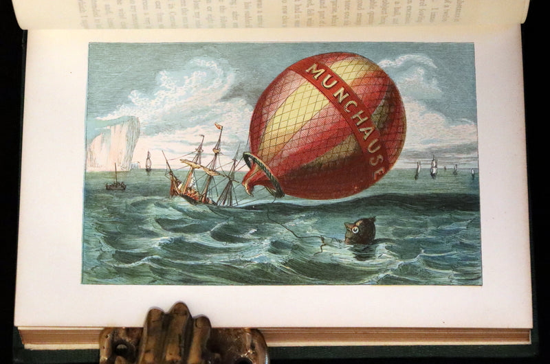 1859 Beautiful Edition - Travels & Adventures of Baron Munchausen, Color Illustrated by Crowquill.