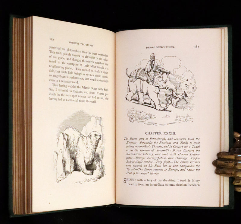 1859 Beautiful Edition - Travels & Adventures of Baron Munchausen, Color Illustrated by Crowquill.