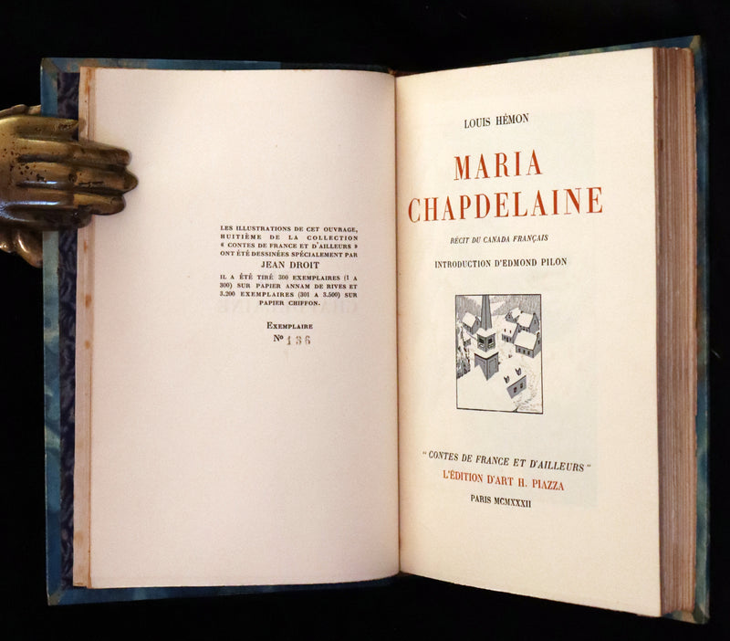 1932 Rare First Limited French Edition - Maria Chapdelaine by Louis Hemon illustrated by Jean Droit.