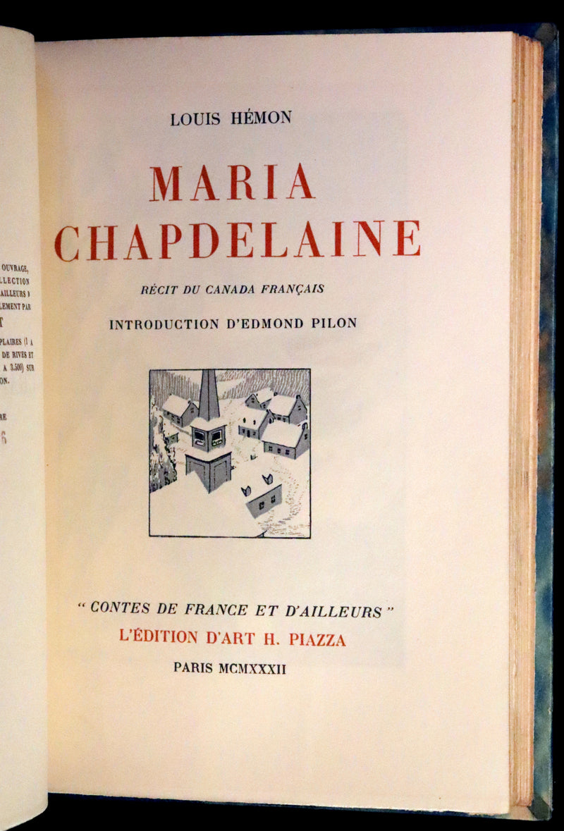 1932 Rare First Limited French Edition - Maria Chapdelaine by Louis Hemon illustrated by Jean Droit.