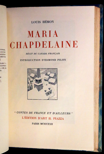 1932 Rare First Limited French Edition - Maria Chapdelaine by Louis Hemon illustrated by Jean Droit.