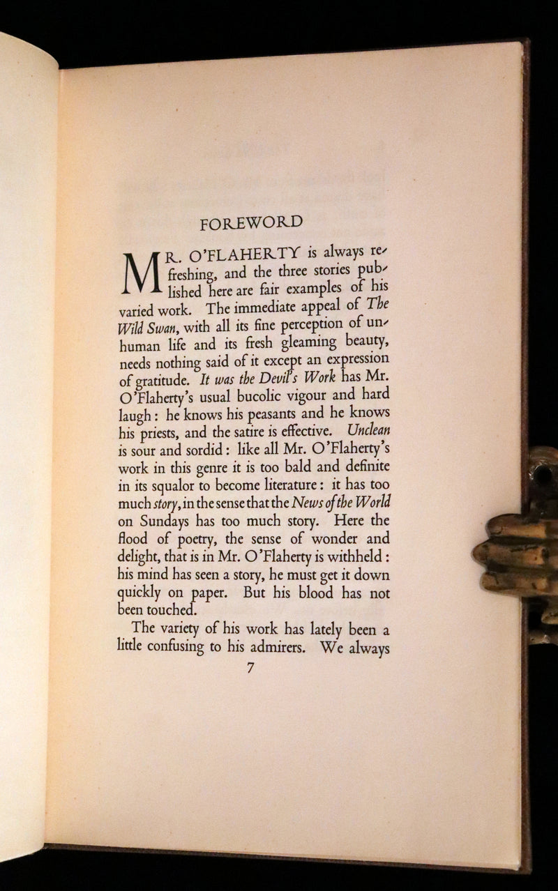 1932 First Limited Edition Signed by Irish Writer Liam O'Flaherty - The Wild Swan And Other Stories.