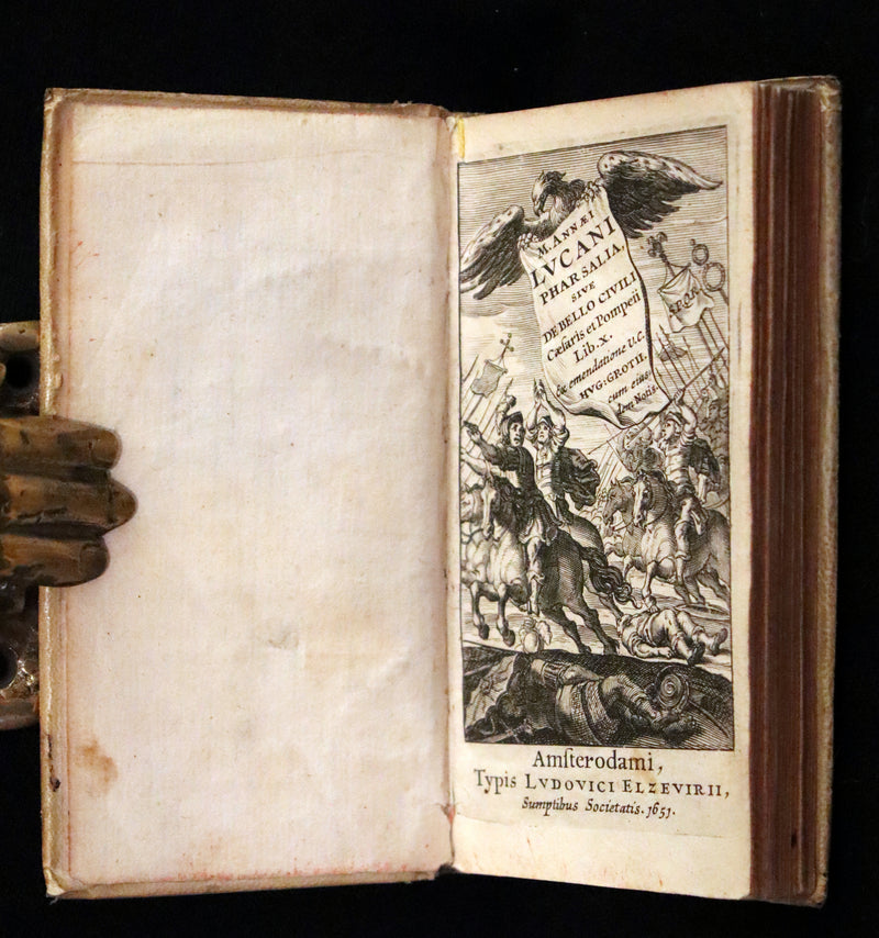1651 Rare Latin Vellum Book - Lucan's Pharsalia - Civil war between Julius Caesar and the Senate.