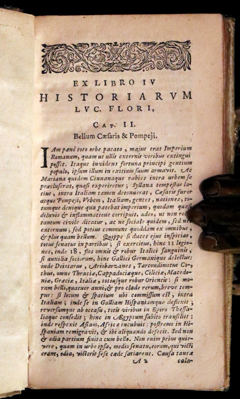 1651 Rare Latin Vellum Book - Lucan's Pharsalia - Civil war between Julius Caesar and the Senate.