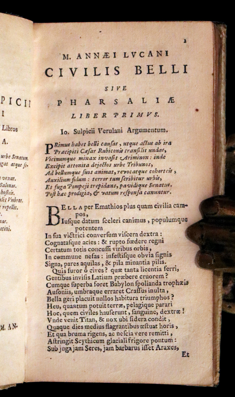 1651 Rare Latin Vellum Book - Lucan's Pharsalia - Civil war between Julius Caesar and the Senate.