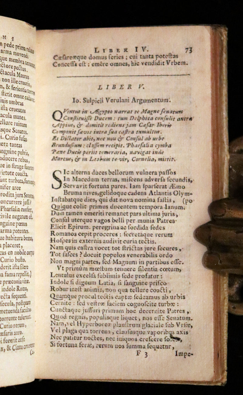 1651 Rare Latin Vellum Book - Lucan's Pharsalia - Civil war between Julius Caesar and the Senate.