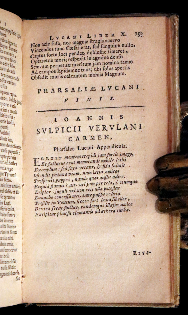 1651 Rare Latin Vellum Book - Lucan's Pharsalia - Civil war between Julius Caesar and the Senate.