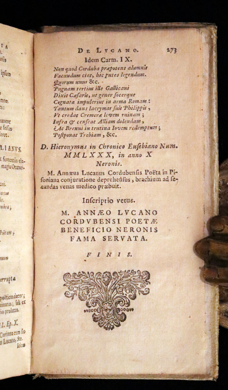 1651 Rare Latin Vellum Book - Lucan's Pharsalia - Civil war between Julius Caesar and the Senate.