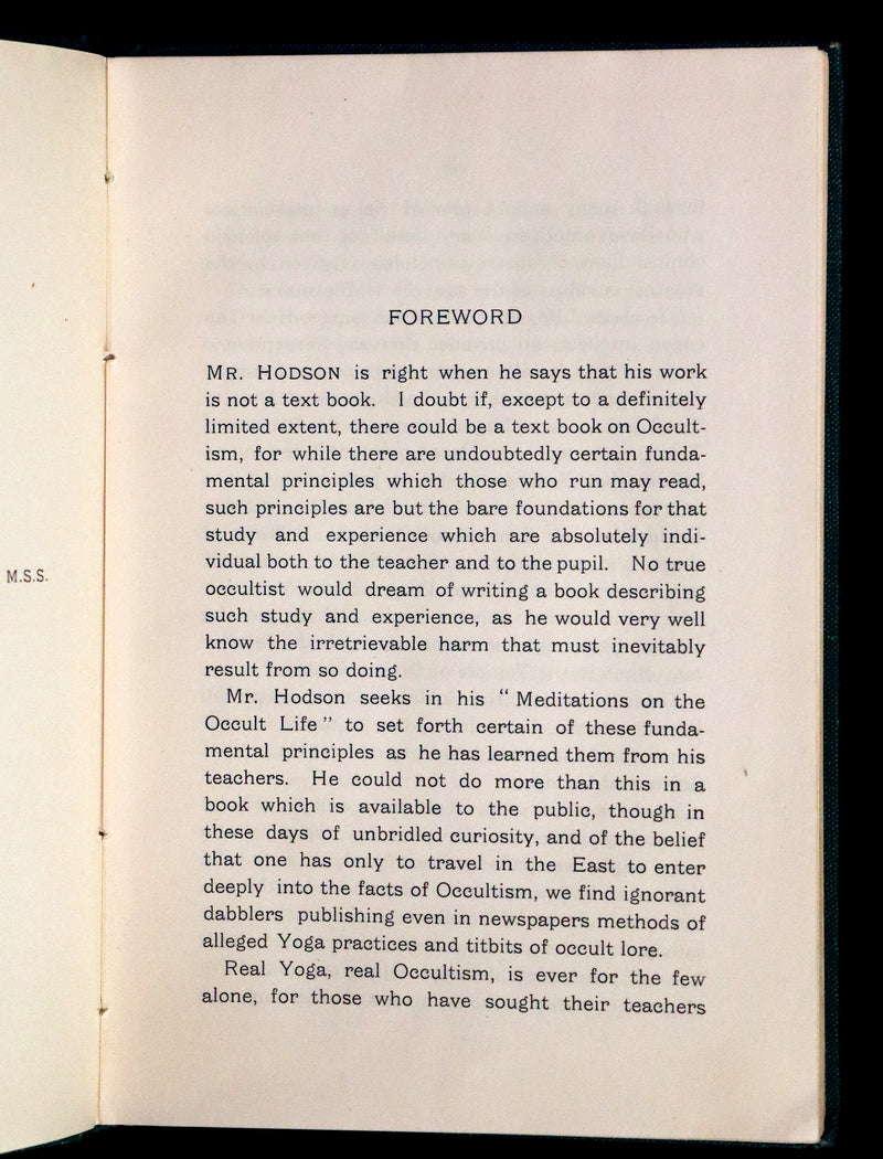 1937 Rare First Edition - Meditations on the Occult Life by Geoffrey Hodson.
