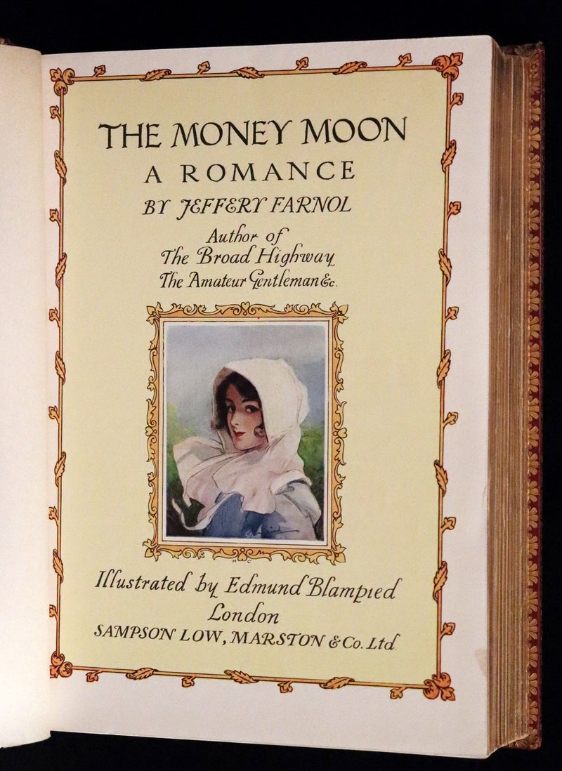 1914 Rare First Edition bound by Asprey - The Money Moon, a Romance by Jeffery Farnol illustrated by Edmund Blampied.