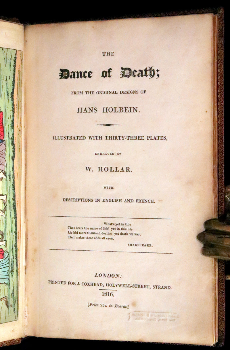 1816 Scarce Book -The Dance of Death, Danse Macabre by Hans Holbein, Color illustrated.
