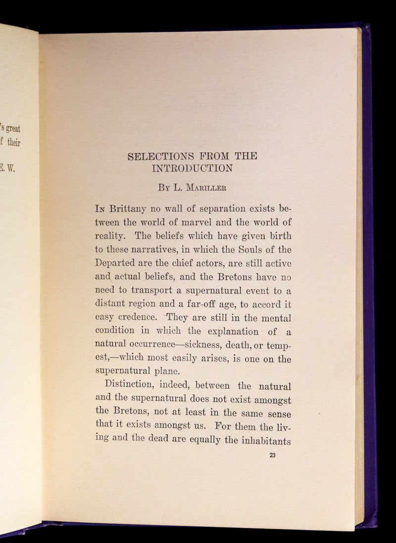 1900 Scarce First US Edition - DEALINGS WITH THE DEAD, Narratives From "La Légende de la Mort en Basse Bretagne"