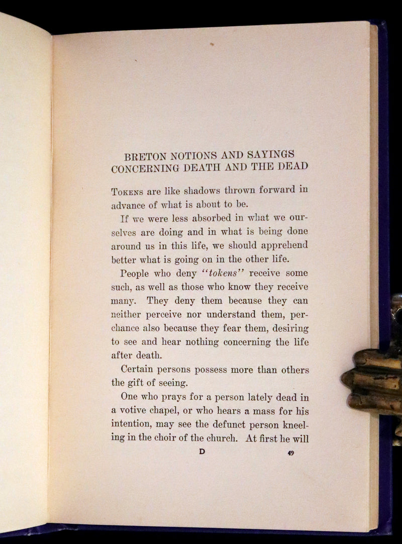1900 Scarce First US Edition - DEALINGS WITH THE DEAD, Narratives From "La Légende de la Mort en Basse Bretagne"
