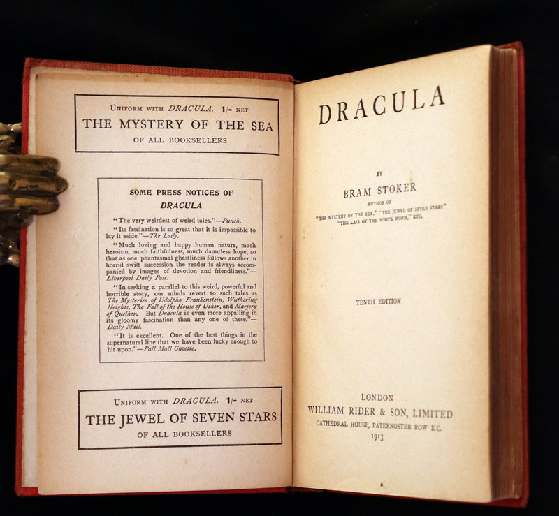 1913 Rare Edition - DRACULA by Bram Stoker, a Gothic Vampire Story.