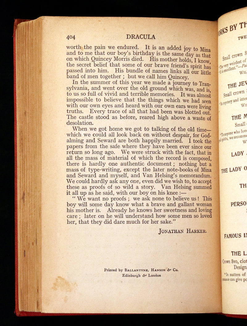 1913 Rare Edition - DRACULA by Bram Stoker, a Gothic Vampire Story.